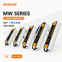 Alimentation LED MINJON étanche IP67 12V 24V 400W à sortie unique, driver de commutation AC/DC pour bande LED extérieure, vidéosurveillance et signalétique
