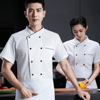 Haut de gamme été Polyester coton français Chef uniforme à manches courtes veste pour hommes femmes pour cuisine utilisation cuisson gâteau décoration