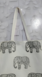 Elegant Elephant Block Print <b>Canvas</b> <b>Tote</b> Bag Pillow Shape Two Handles Shoulder Strap Eco-Friendly Foldable 16 Inch Travel Hak - Product Image 6