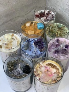 소이 왁스 밀랍 아이스크림 차크라 치유 돈 별자리 조디악 양철 유리 향초 안에 결정과 꽃 - Product Image 2