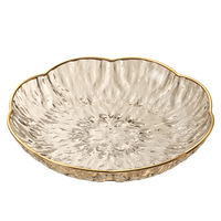 Plateau à fruits de qualité supérieure, bord doré, motif floral glacé, plastique transparent, modèle 2, salon, plateau haut