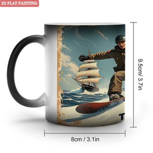 Tasse magique sensible à la chaleur en céramique noire givrée 11oz, design moderne et épuré, pour bureau ou chambre - Product Image 1