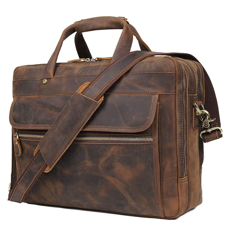 Кожаный портфель с металлической молнией YKK для мужчин, сумки-мессенджеры для деловых путешествий, сумки для ноутбуков 15,6 дюйма