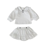 Engepapa Vêtements pour enfants Printemps Hauts à manches longues à pois pour filles Jupe Pantalon Ensemble 2 pièces Coton Style ordinaire Europe Amérique