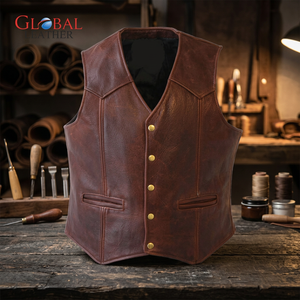 <b>Brown</b> <b>Top</b> Quality Men Leather <b>Vest</b> for Motorbike New Design OEM - Product Image 1