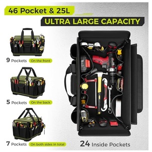 Sac à outils pour électricien robuste de 16 pouces pour hommes, vert/noir, imperméable, résistant aux déchirures, fond rigide avec poches - Product Image 4