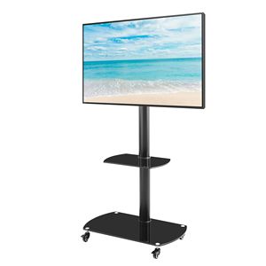 Support de TV mobile multifonction DB Angle de hauteur réglable avec roues verrouillables au sol en verre trempé pour LCD/Plasma - Product Image 3