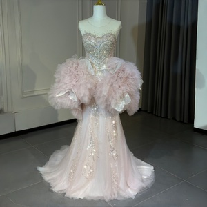 Vestido de Quinceañera Xs318, Hermoso Vestido Rosa Ilusorio con Cuello Redondo, Adornado con Cristales, Estilo Sirena, Falda con Volumen, Jancember - Product Image 1