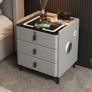 Mesita de Noche Inteligente Multifuncional con Carga Inalámbrica, Cerradura de Huella Digital, Tapa de Vidrio Templado, Cajón de Almacenamiento Moderno para Dormitorio - Product Image 3