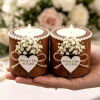 Lot de porte-bougies en bois perlé faits à la main, avec lettre personnalisée, pour cadeau d'invité de mariage, centre de table, souvenir, produit transfrontalier très vendu
