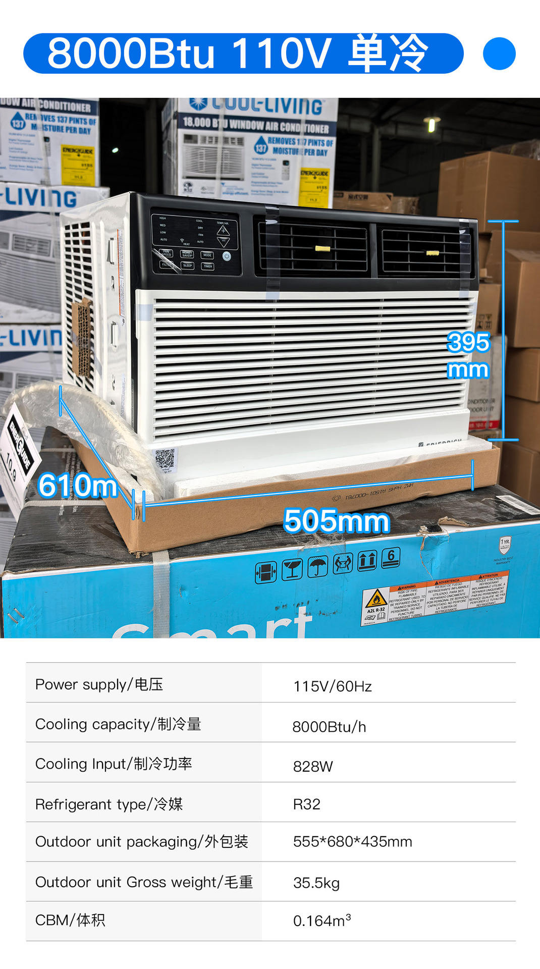 Refroidissement simple 110 V 8 000 BTU