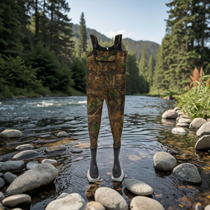 <span class=keywords><strong>Cuissardes</strong></span> à bout en acier néoprène 4mm avec sangle réglable PVC Bottes Feuille Camo Design Imperméable pour la chasse Pêche <span class=keywords><strong>Grande</strong></span> Poche - Product Image 2