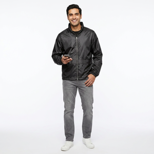 Veste standard d'automne pour hommes, coupe-vent décontracté à capuche grande taille personnalisé en vente en gros, coupe-vent avec support en toile de polyester respirante - Product Image 1