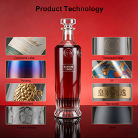 Bouteille à liqueur en verre de forme unique et luxueuse, 700 ml, base épaisse, verre transparent, bouteille à spiritueux, logo personnalisé pour whisky, brandy, emballage cadeau