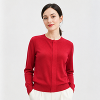 Cardigan en tricot d'hiver personnalisé pour femme, col rond, coupe ajustée, en mélange de laine, anti-boulochage, avec patte de boutonnage cachée, couleur unie
