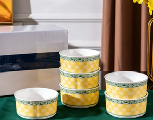 Bol en porcelaine de luxe à motif floral avec couvercle, ensemble de bols à soupe, mini pot à soupe en céramique, pot en céramique de 8 pouces, ensemble de vaisselle en céramique - Product Image 1