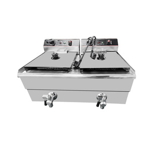 Friteuse professionnelle double 10+10L avec contrôle de température, bac à huile amovible, panier en acier inoxydable, économie d'énergie - Product Image 1