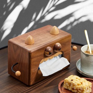 Caja de pañuelos de madera de nogal, diseño de monstruo pequeño, caja de pañuelos de madera para sala de estar/comedor, almacenamiento, cajón lateral de dibujos animados para el hogar - Product Image 2