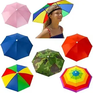 어린이를위한 저렴한 중국 제조 업체 야외 핸즈프리 우산 방수 다채로운 모자 우산