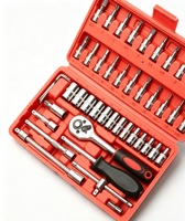 Jeu de clés à douilles de 46 pièces, 1/4 pouce, en acier au chrome-vanadium, design allongé, kit de douilles à cliquet pour l'entretien automobile