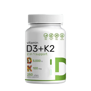 Capsule molle de vitamine D3K2 de marque propre OEM 10 000 UI + <span class=keywords><strong>K2MK7</strong></span> 200 mcg pour la santé osseuse, complément alimentaire sans gluten pour adultes et adolescents - Product Image 1