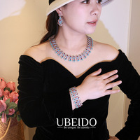 Parure de mariée élégante rose turquoise 3 pièces : collier vintage en filigrane, bracelet large et boucles d'oreilles pendantes
