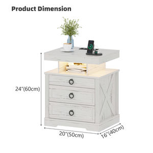 Apartment Bedroom Nightstand with Lockable Gun <strong>Drawer</strong> 3-Color Dimmable LED Charging Station Bedside Table - Product Image 1