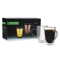 Mug à café en verre à double paroi 320 ml 10,8 oz, tasse à thé isolée en borosilicate avec poignée, verre transparent compatible micro-ondes