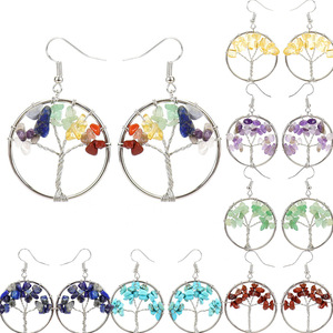 Pendientes de Moda para Mujer, Estilo Cabala, 7 Chakras, Piedra Natural, Árbol de la Vida, Joyería - Product Image 6