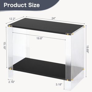 HaiQiwawo, mesa Auxiliar de Almacenamiento de 2 niveles con forma de rectángulo negro, mesa auxiliar de acrílico estrecha para espacios pequeños para mesita de noche de sala de estar - Product Image 5