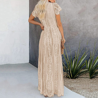 Robe longue maxi élégante formelle bohème en dentelle à manches courtes et col en V pour femmes, été, OEM