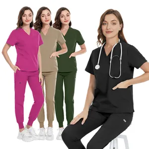 Popular Bright Color Stretchy Fabric Medical Uniforms Scrubs Joggers Unisex Style Nurse Scrubs Suits