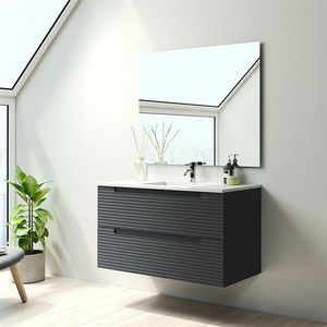 Mobile da Bagno Sospeso di Lusso Moderno con Lavabo Singolo e Doppio, Mobiletto Scanalato con Pellicola Laminata per Appartamento - Product Image 3