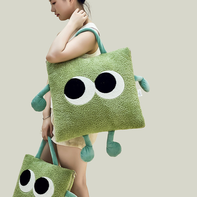 Dual-use Thick Velvet Embroidery Pillow Blanket, Cute Folding Nap Cushion for Car & Home