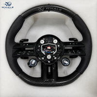 Volant sport personnalisé de luxe en fibre de carbone et cuir, design à fond plat, finition brillante en fibre de carbone, palettes de changement de vitesse