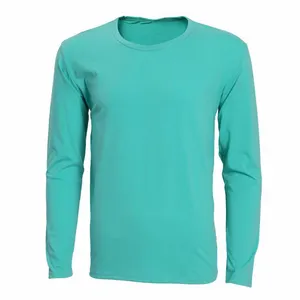 Wholesale 100% polyester quick dry solid color custom printing long sleeve round neck men's t-shirts