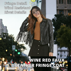 Women's Faux <b>Leather</b> Fringe Jacket <b>Rivet</b> Embellished Oversized Cropped Streetwear Coat - Product Image 2