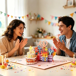 Carte d'<span class=keywords><strong>anniversaire</strong></span> musicale pop-up Winppsheng en gros, gâteau rose gonflable 3D avec <span class=keywords><strong>musique</strong></span> LED - Product Image 4