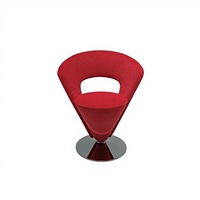 Fauteuil d'appoint pivotant moderne et minimaliste en forme de V, en velours rouge, fauteuil de loisirs design individuel avec base métallique pour salon