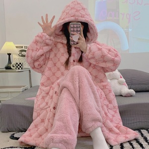 Nuevo Conjunto de <span class=keywords><strong>Pijama</strong></span> de Mujer Estilo Coreano, con Gorro de Felpa Grueso con Banda Elástica, Diseño de Dibujos Animados, Top de Manga Larga y Pantalones Largos - Product Image 6