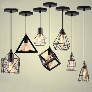 Retro Industrial Indoor Iron Material E27 Base Loft Hanging Lamps Pendant Light room bedroom birdcage barbed wire chandelier
