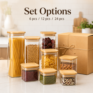 Juego de Recipientes Cuadrados de Vidrio con Tapa de Bambú para Almacenamiento de Alimentos en la Cocina, Café, Té, Pasta, Bocadillos y Embalaje para Regalos - Product Image 2