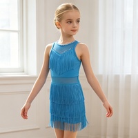 Robe de danse latine pour filles, avec strass, franges, sans manches, costume de bal pour la compétition de Cha Cha Samba Rumba