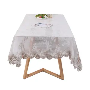 Toalha de mesa de renda bordada transparente em PVC para uso doméstico, toalha de mesa redonda macia com padrão de tecido e design sólido