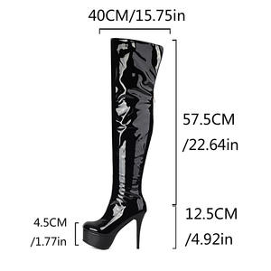 Bottes à plateforme sexy de style européen et américain, imperméables, à talon compensé, à fermeture éclair pointue, au-dessus du genou, bottes décontractées pour club - Product Image 6