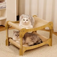 Hamac en bois semi-fermé à double couche pour chat Planche à gratter intégrée Bois chaud Sisal Fond supérieur Lavable Meubles pour animaux de compagnie