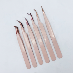 แหนบต่อขนตาสแตนเลสปลายแหลมสีโรสโกลด์แบบมืออาชีพ - Product Image 1