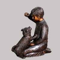 Usine coulée métal laiton enfants et chien Sculpture grandeur nature Bronze Statue pour la décoration de jardin
