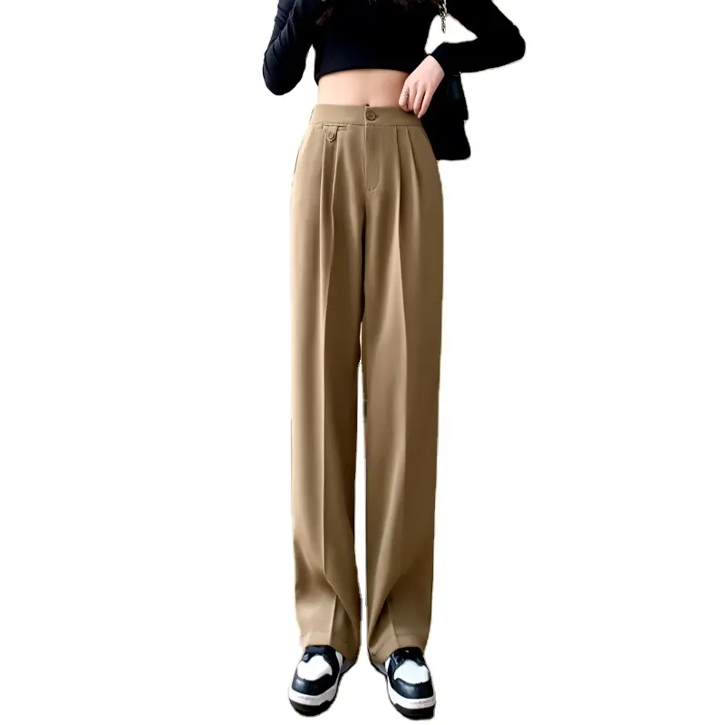 Office Wear Suit Pants Elegant Korean Style Casual Loose High Waist Wide Leg Pants Women Solid Color White Black Trousers Female