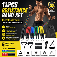 Set de 11 Bandas de Resistencia de TPE con Asas, Anclaje para Puerta y Correas para Tobillos, Kit de Entrenamiento de Cuerpo Completo para Gimnasio en Casa, Logotipo Personalizado